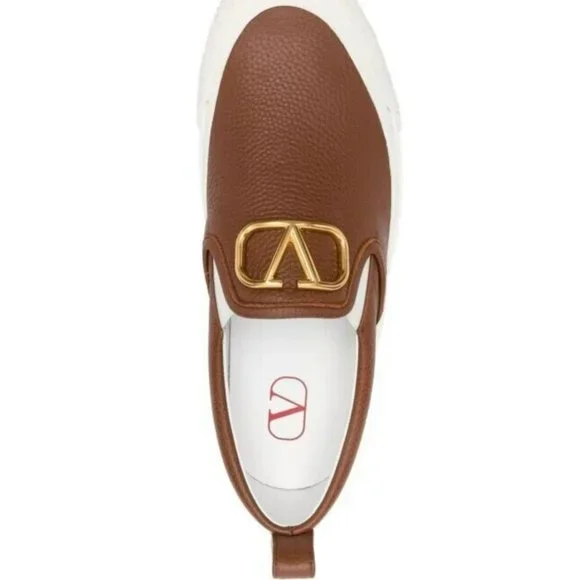 VALENTINO GARAVANI Vlogo Plaque Slip-on Sneakers In Brown - $850 - EU 42 / US 9